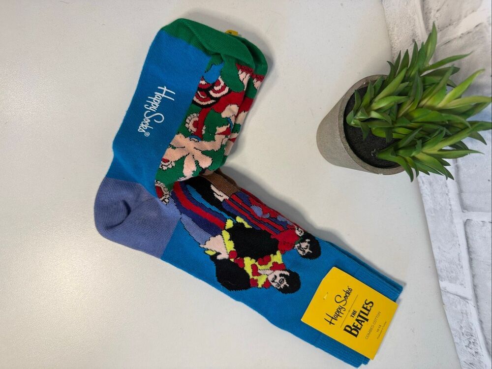NWT Happy Socks Beatles Combed Cotton Socks Size Men 8-12 Women 10-12